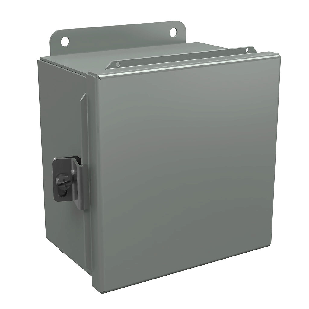 BN4060604CH - Wiegmann enclosure, NEMA 4/12/13, 6 x 6 x 4in (HxWxD), wall mount, carbon steel, ANSI 61 gray, powder coat finish, single-door, stainless steel clamps.