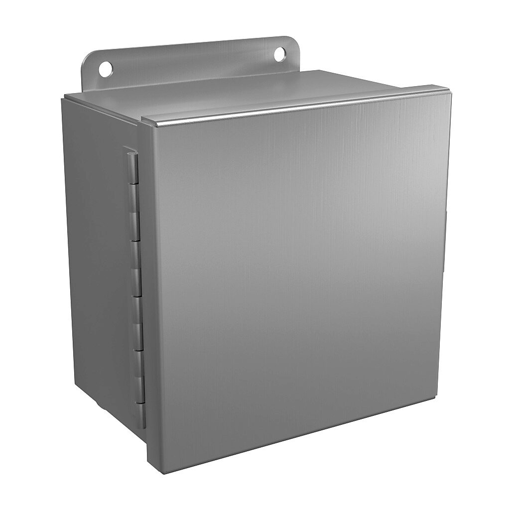 BN4060604CHAL - Wiegmann enclosure, NEMA 4/4X/12/13, 6 x 6 x 4in (HxWxD), wall mount, 5052-H32 aluminum, No. 3 intermediate polished finish, single-door, stainless steel clamps.