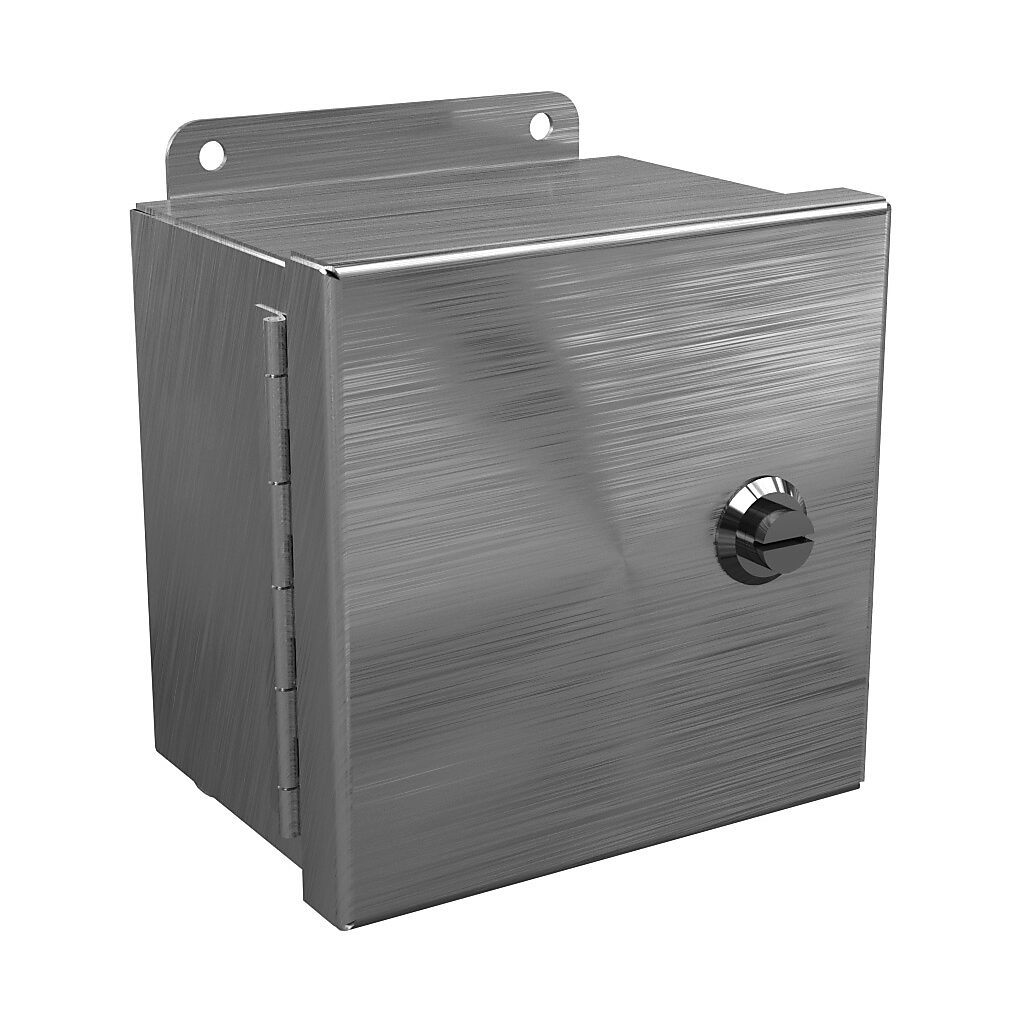 BN4060604CHQTSS - Wiegmann Ultimate Mini-Max series enclosure, NEMA 4/4X/12, 6 x 6 x 4in (HxWxD), wall mount, 304 stainless steel, No. 3 intermediate polished finish, single-door, 1/4-turn semi-flush oil-tight latch.