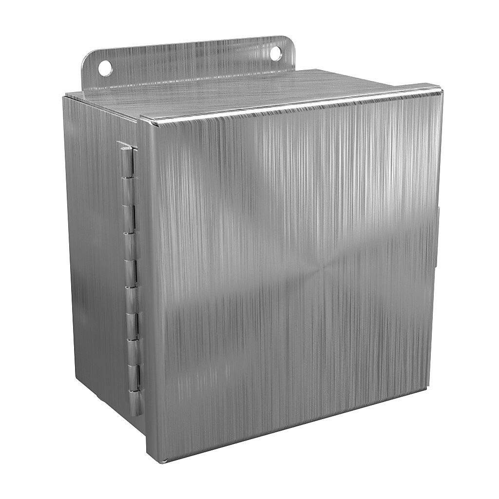 BN4060604CHSS - Wiegmann enclosure, NEMA 4/4X/12/13, 6 x 6 x 4in (HxWxD), wall mount, 304 stainless steel, No. 3 intermediate polished finish, single-door, stainless steel clamps.