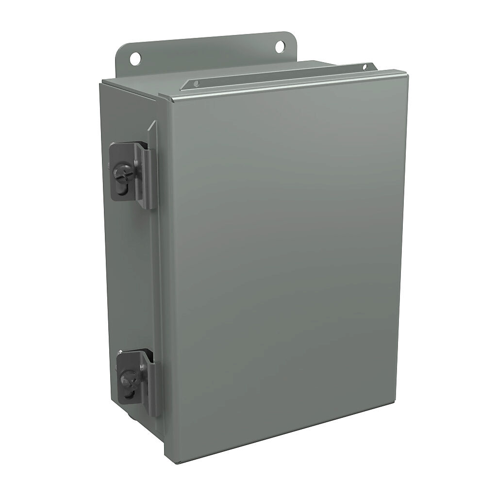 BN4080603CH - Wiegmann enclosure, NEMA 4/12/13, 8 x 6 x 3in (HxWxD), wall mount, carbon steel, ANSI 61 gray, powder coat finish, single-door, stainless steel clamps.