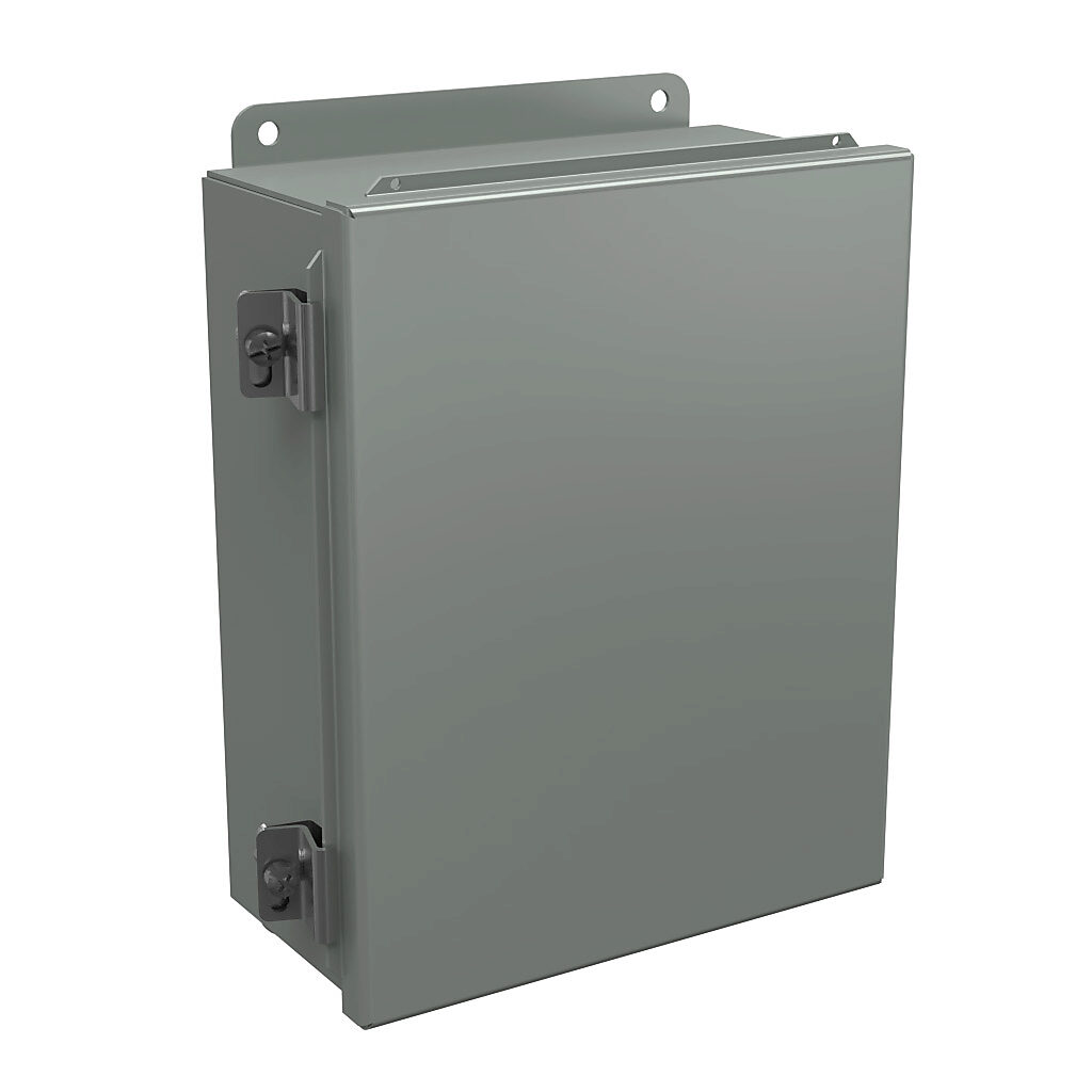 BN4100804CH - Wiegmann enclosure, NEMA 4/12/13, 10 x 8 x 4in (HxWxD), wall mount, carbon steel, ANSI 61 gray, powder coat finish, single-door, stainless steel clamps.