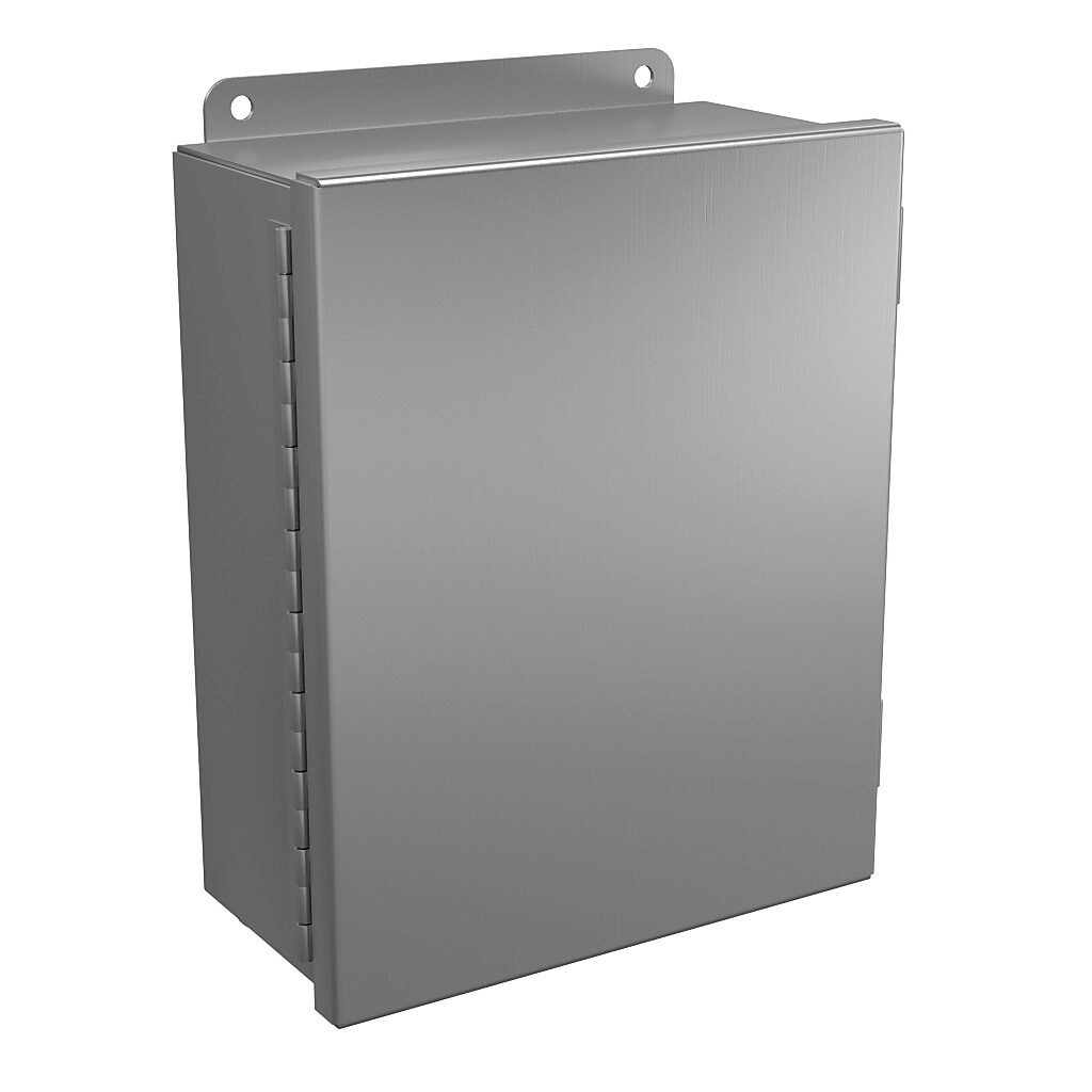 BN4100804CHAL - Wiegmann enclosure, NEMA 4/4X/12/13, 10 x 8 x 4in (HxWxD), wall mount, 5052-H32 aluminum, No. 3 intermediate polished finish, single-door, stainless steel clamps.