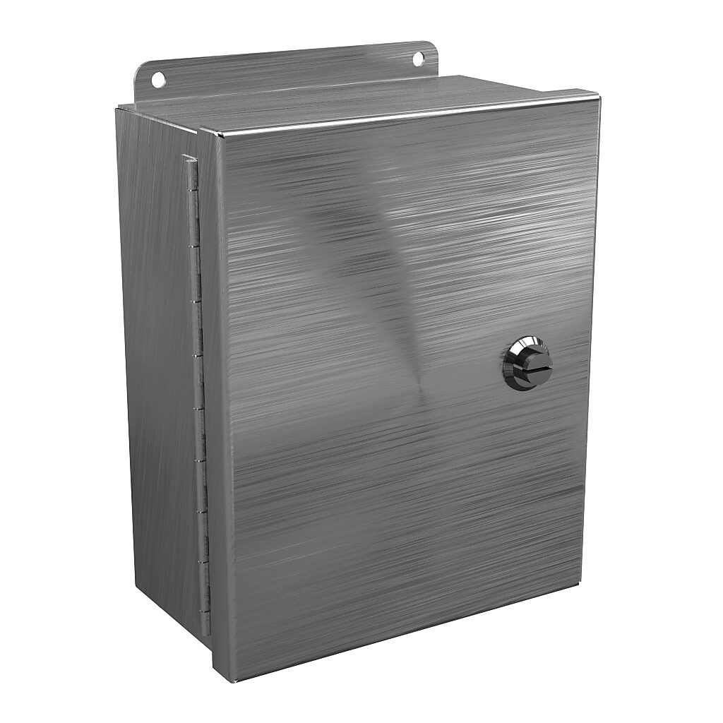 BN4100804CHQTSS - Wiegmann Ultimate Mini-Max series enclosure, NEMA 4/4X/12, 10 x 8 x 4in (HxWxD), wall mount, 304 stainless steel, No. 3 intermediate polished finish, single-door, 1/4-turn semi-flush oil-tight latch.
