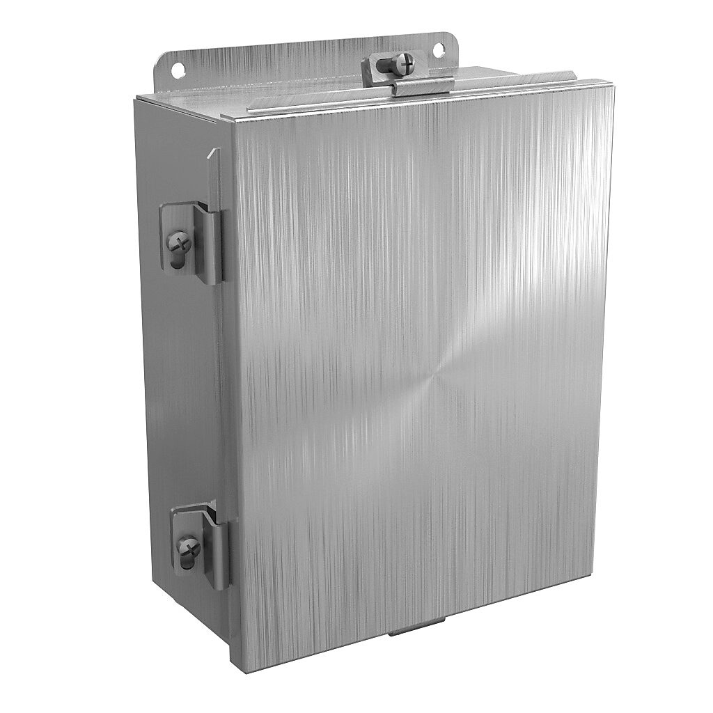 BN4100804SS - Wiegmann enclosure, NEMA 4/4X/12/13, 10 x 8 x 4in (HxWxD), wall mount, 304 stainless steel, No. 3 intermediate polished finish, lift-off cover, stainless steel clamps.