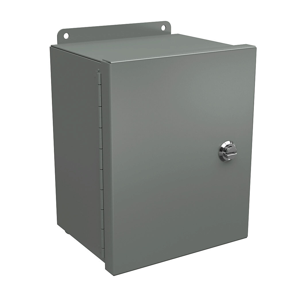 BN4100806CHQT - Wiegmann Ultimate Mini-Max series enclosure, NEMA 4/12, 10 x 8 x 6in (HxWxD), wall mount, carbon steel, ANSI 61 gray, powder coat finish, single-door, 1/4-turn semi-flush oil-tight latch.