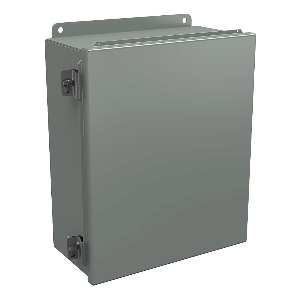 BN4121005CH - Wiegmann enclosure, NEMA 4/12/13, 12 x 10 x 5in (HxWxD), wall mount, carbon steel, ANSI 61 gray, powder coat finish, single-door, stainless steel clamps.