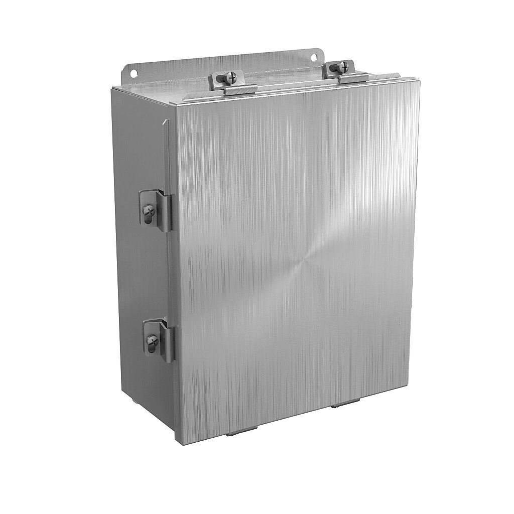 BN4121005SS - Wiegmann enclosure, NEMA 4/4X/12/13, 12 x 10 x 5in (HxWxD), wall mount, 304 stainless steel, No. 3 intermediate polished finish, lift-off cover, stainless steel clamps.