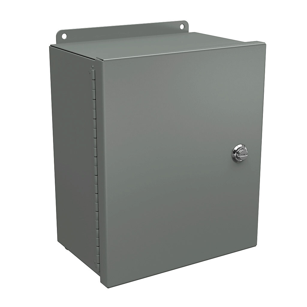BN4121006CHQT - Wiegmann Ultimate Mini-Max series enclosure, NEMA 4/12, 12 x 10 x 6in (HxWxD), wall mount, carbon steel, ANSI 61 gray, powder coat finish, single-door, 1/4-turn semi-flush oil-tight latch.
