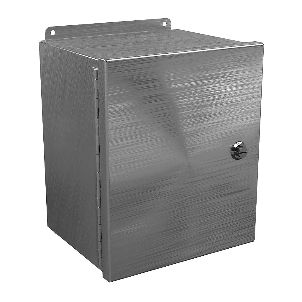 BN4121008CHQTSS - Wiegmann Ultimate Mini-Max series enclosure, NEMA 4/4X/12, 12 x 10 x 8in (HxWxD), wall mount, 304 stainless steel, No. 3 intermediate polished finish, single-door, 1/4-turn semi-flush oil-tight latch.