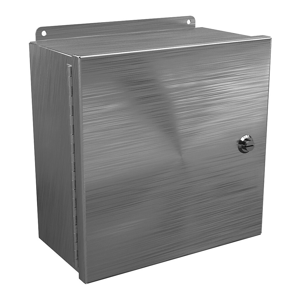 BN4121206CHQTSS - Wiegmann Ultimate Mini-Max series enclosure, NEMA 4/4X/12, 12 x 12 x 6in (HxWxD), wall mount, 304 stainless steel, No. 3 intermediate polished finish, single-door, 1/4-turn semi-flush oil-tight latch.