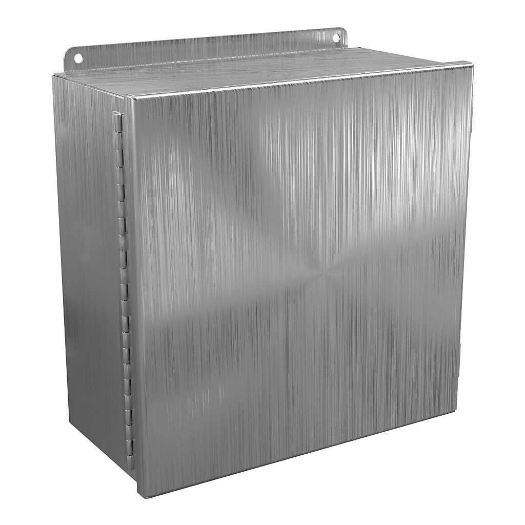 BN4121206CHSS - Wiegmann enclosure, NEMA 4/4X/12/13, 12 x 12 x 6in (HxWxD), wall mount, 304 stainless steel, No. 3 intermediate polished finish, single-door, stainless steel clamps.
