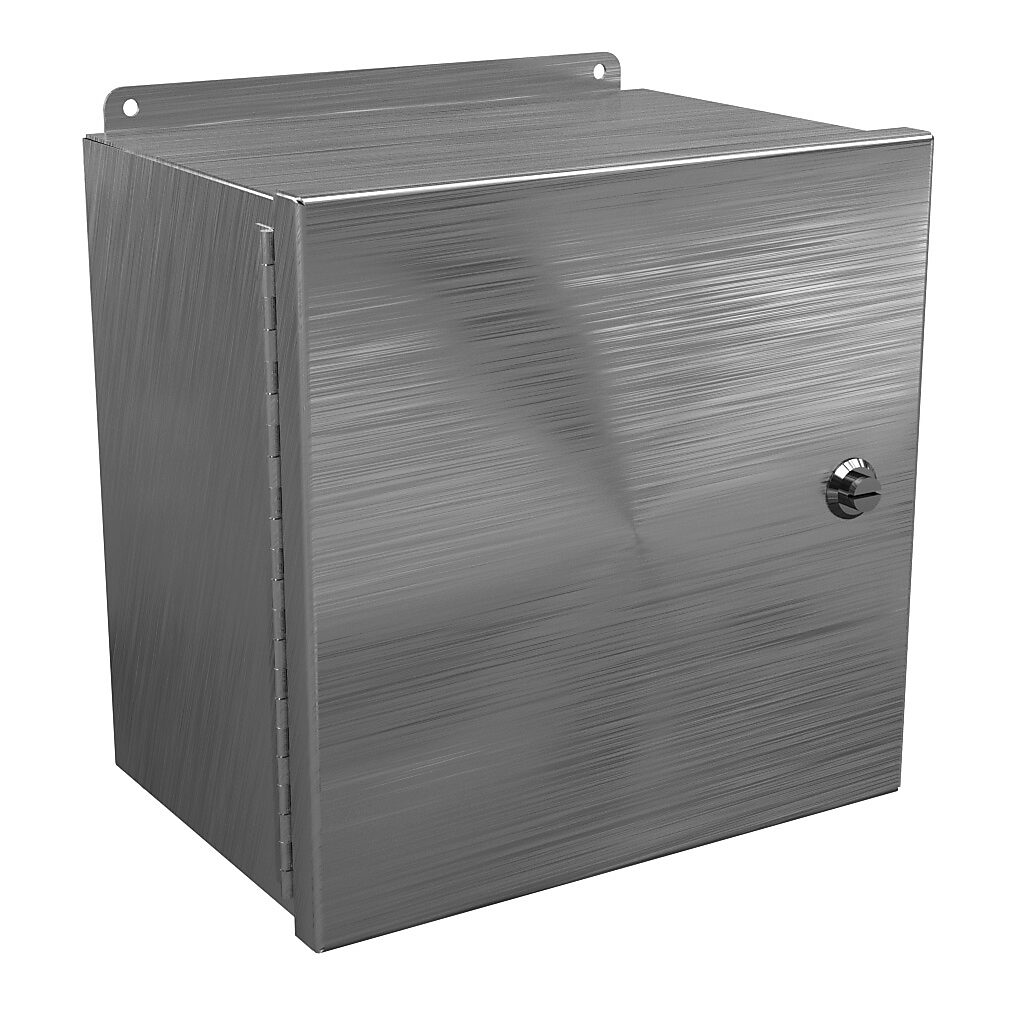 BN4121208CHQTSS - Wiegmann Ultimate Mini-Max series enclosure, NEMA 4/4X/12, 12 x 12 x 8in (HxWxD), wall mount, 304 stainless steel, No. 3 intermediate polished finish, single-door, 1/4-turn semi-flush oil-tight latch.