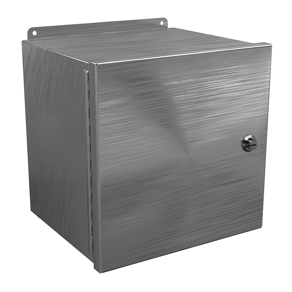 BN4121210CHQTSS - Wiegmann Ultimate Mini-Max series enclosure, NEMA 4/4X/12, 12 x 12 x 10in (HxWxD), wall mount, 304 stainless steel, No. 3 intermediate polished finish, single-door, 1/4-turn semi-flush oil-tight latch.