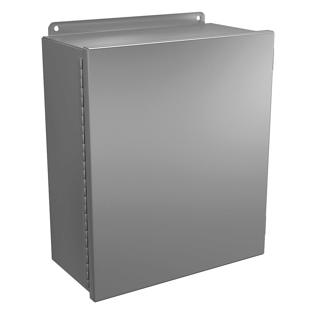 BN4141206CHAL - Wiegmann enclosure, NEMA 4/4X/12/13, 14 x 12 x 6in (HxWxD), wall mount, 5052-H32 aluminum, No. 3 intermediate polished finish, single-door, stainless steel clamps.