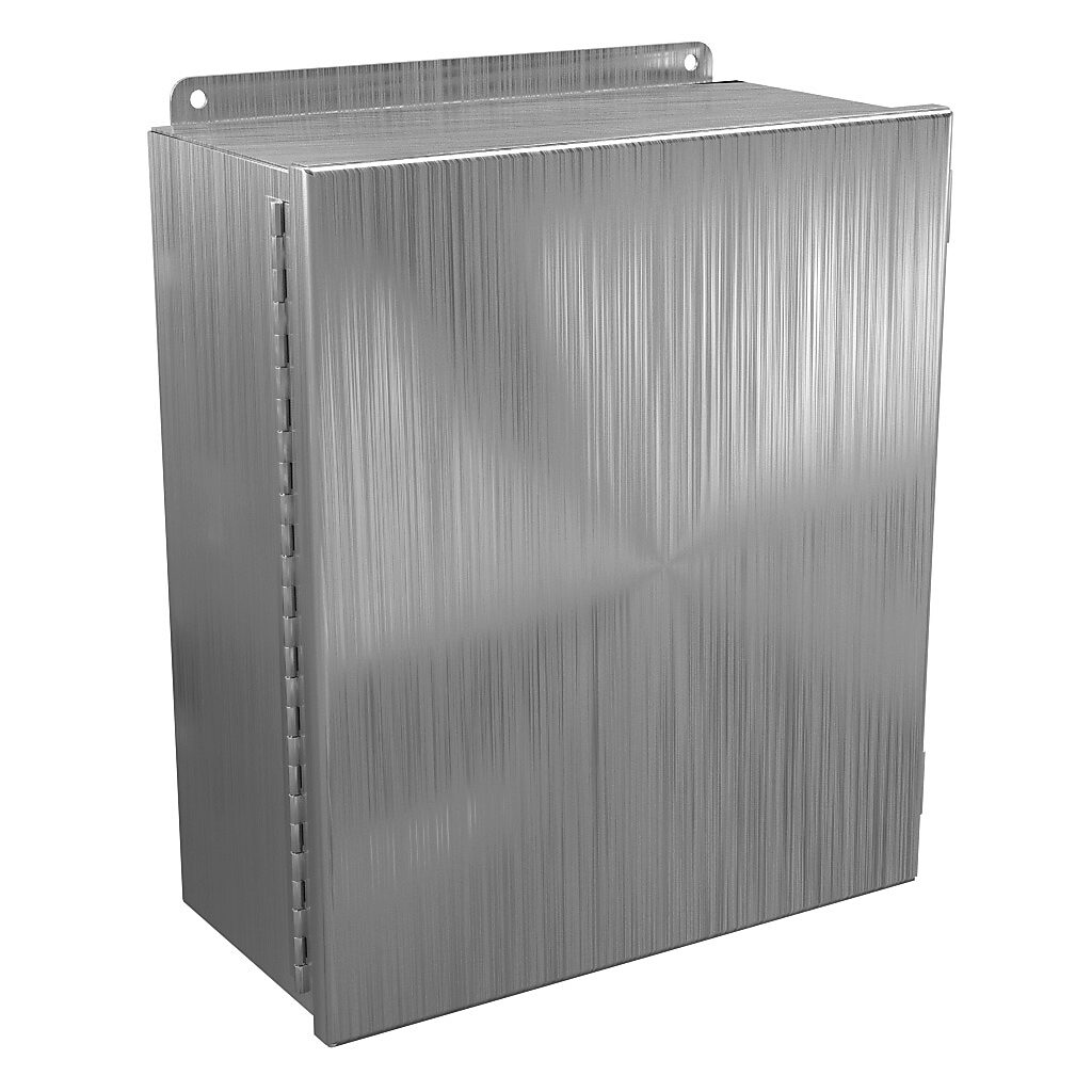 BN4141206CHSS - Wiegmann enclosure, NEMA 4/4X/12/13, 14 x 12 x 6in (HxWxD), wall mount, 304 stainless steel, No. 3 intermediate polished finish, single-door, stainless steel clamps.