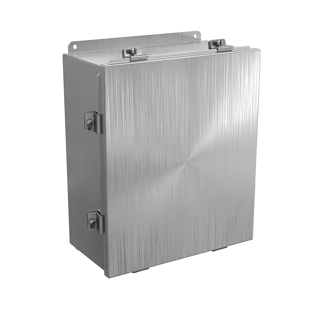 BN4141206SS - Wiegmann enclosure, NEMA 4/4X/12/13, 14 x 12 x 6in (HxWxD), wall mount, 304 stainless steel, No. 3 intermediate polished finish, lift-off cover, stainless steel clamps.