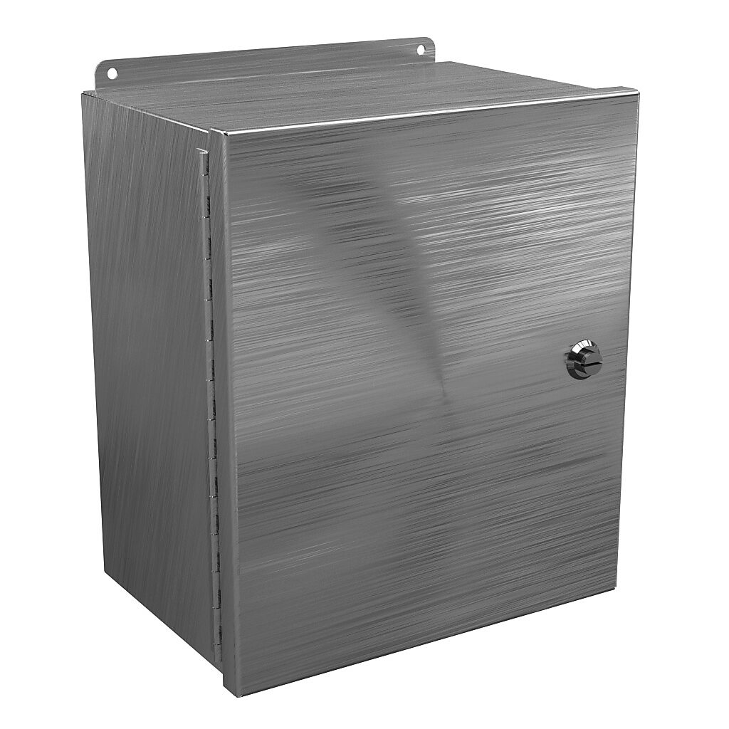 BN4141208CHQTSS - Wiegmann Ultimate Mini-Max series enclosure, NEMA 4/4X/12, 14 x 12 x 8in (HxWxD), wall mount, 304 stainless steel, No. 3 intermediate polished finish, single-door, 1/4-turn semi-flush oil-tight latch.