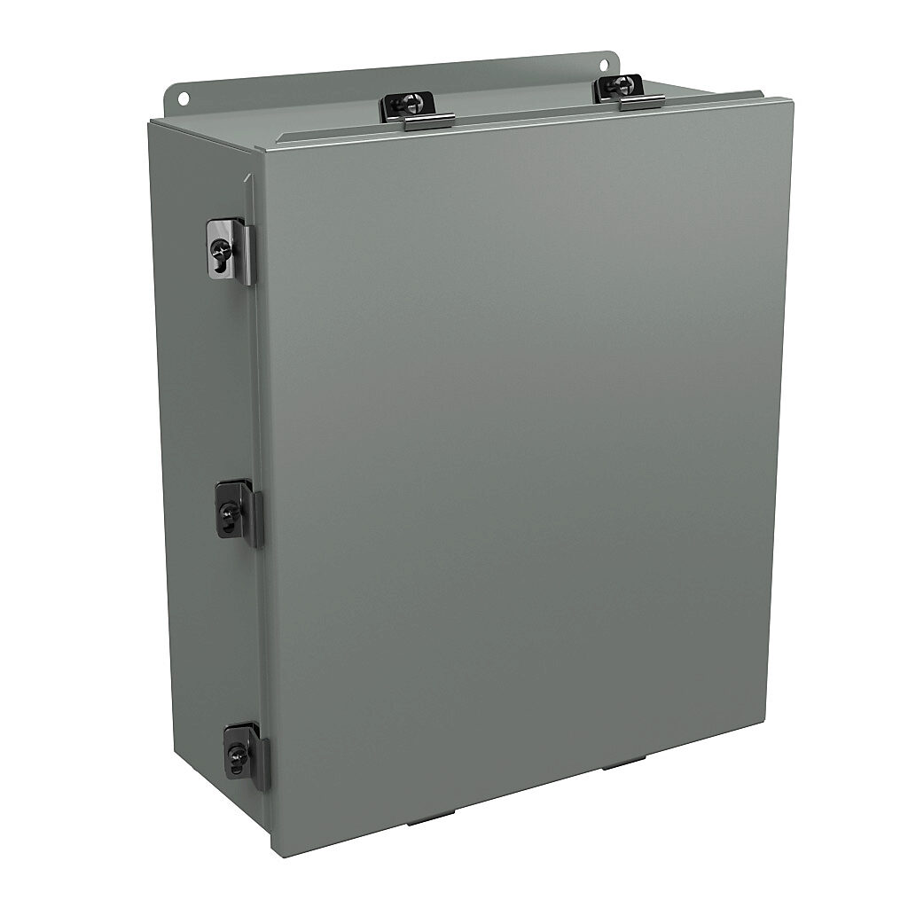 BN4161406 - Wiegmann enclosure, NEMA 4/12/13, 16 x 14 x 6in (HxWxD), wall mount, carbon steel, ANSI 61 gray, powder coat finish, lift-off cover, stainless steel clamps.