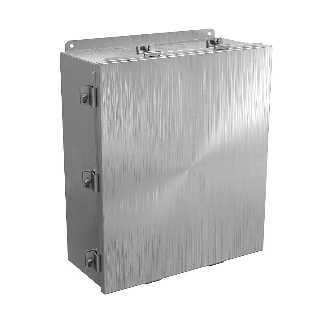 BN4161406SS - Wiegmann enclosure, NEMA 4/4X/12/13, 16 x 14 x 6in (HxWxD), wall mount, 304 stainless steel, No. 3 intermediate polished finish, lift-off cover, stainless steel clamps.