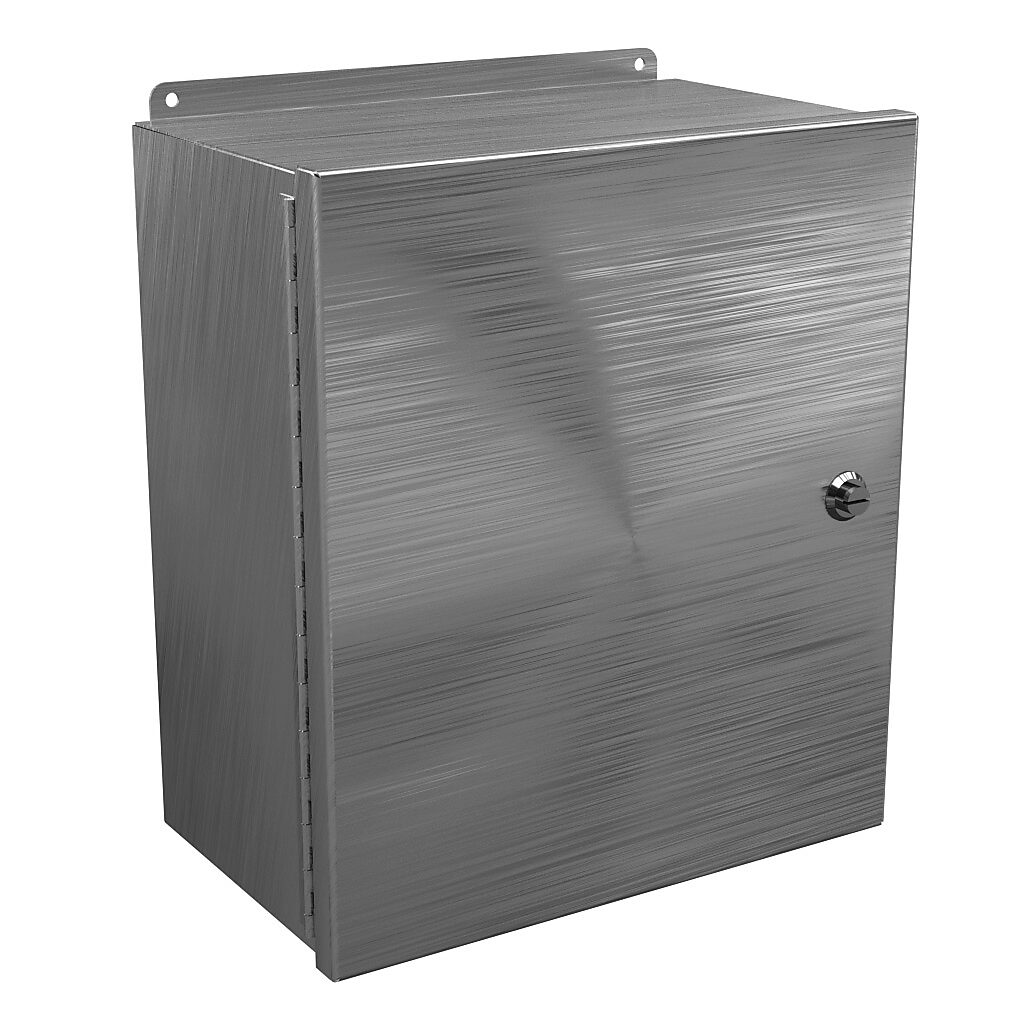 BN4161408CHQTSS - Wiegmann Ultimate Mini-Max series enclosure, NEMA 4/4X/12, 16 x 14 x 8in (HxWxD), wall mount, 304 stainless steel, No. 3 intermediate polished finish, single-door, 1/4-turn semi-flush oil-tight latch.
