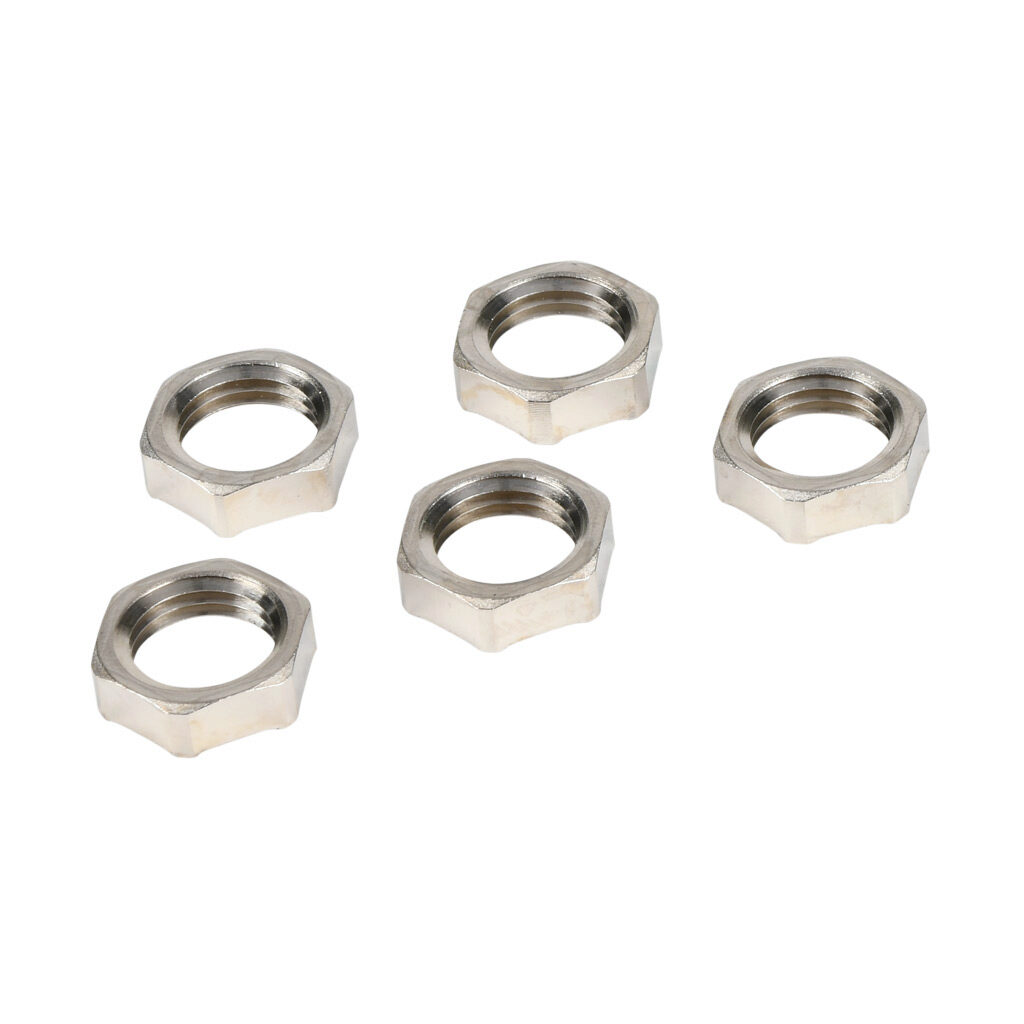 BNEL-01S - Bimed EMC hex nut, 1/4in NPT thread type, nickel-plated brass. Package of 5.