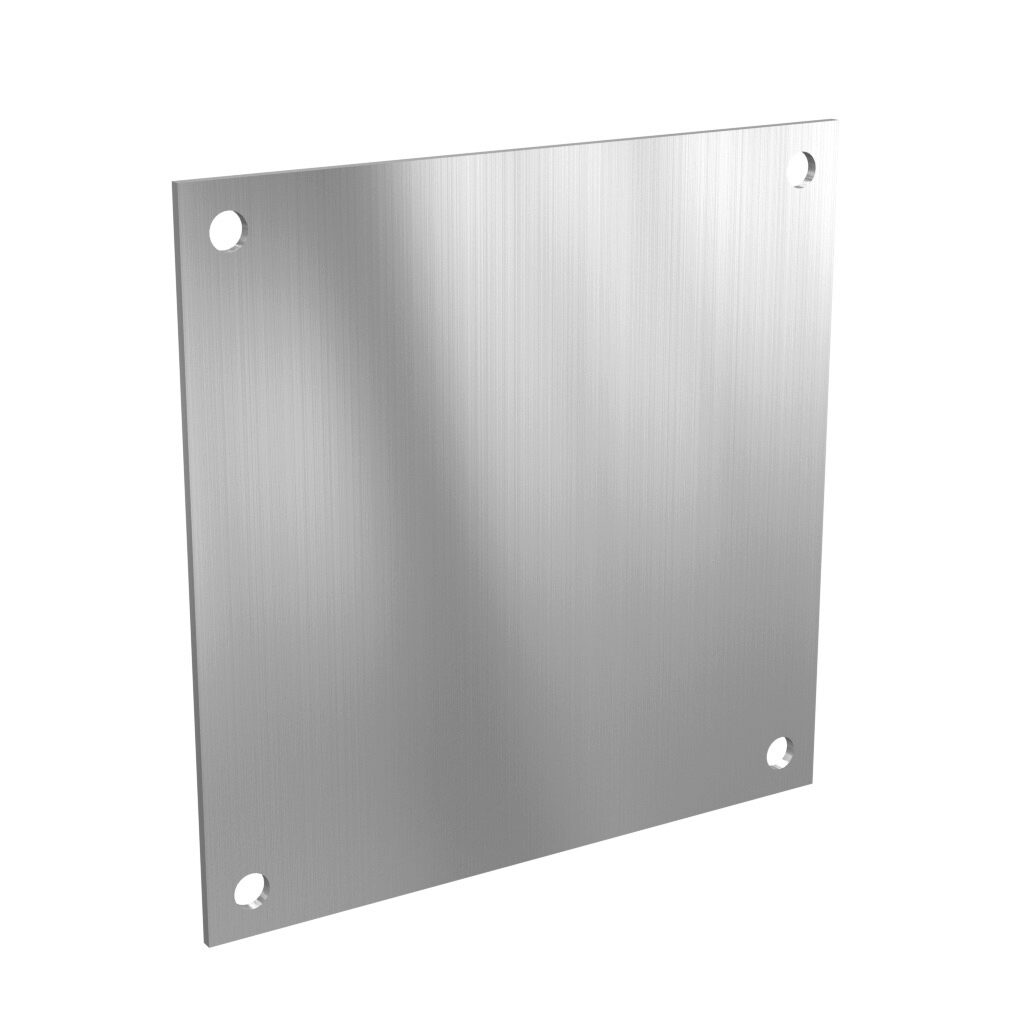 BP66AL - Stahlin subpanel, 3003-H14 aluminum. For use with 6x6/7x7 (HxW) DSx60604xx Diamond Shield series, Jx606xx J/JW series, RJ606xx RJ series, CL707xx Classic series and F4PBW pushbutton enclosures.