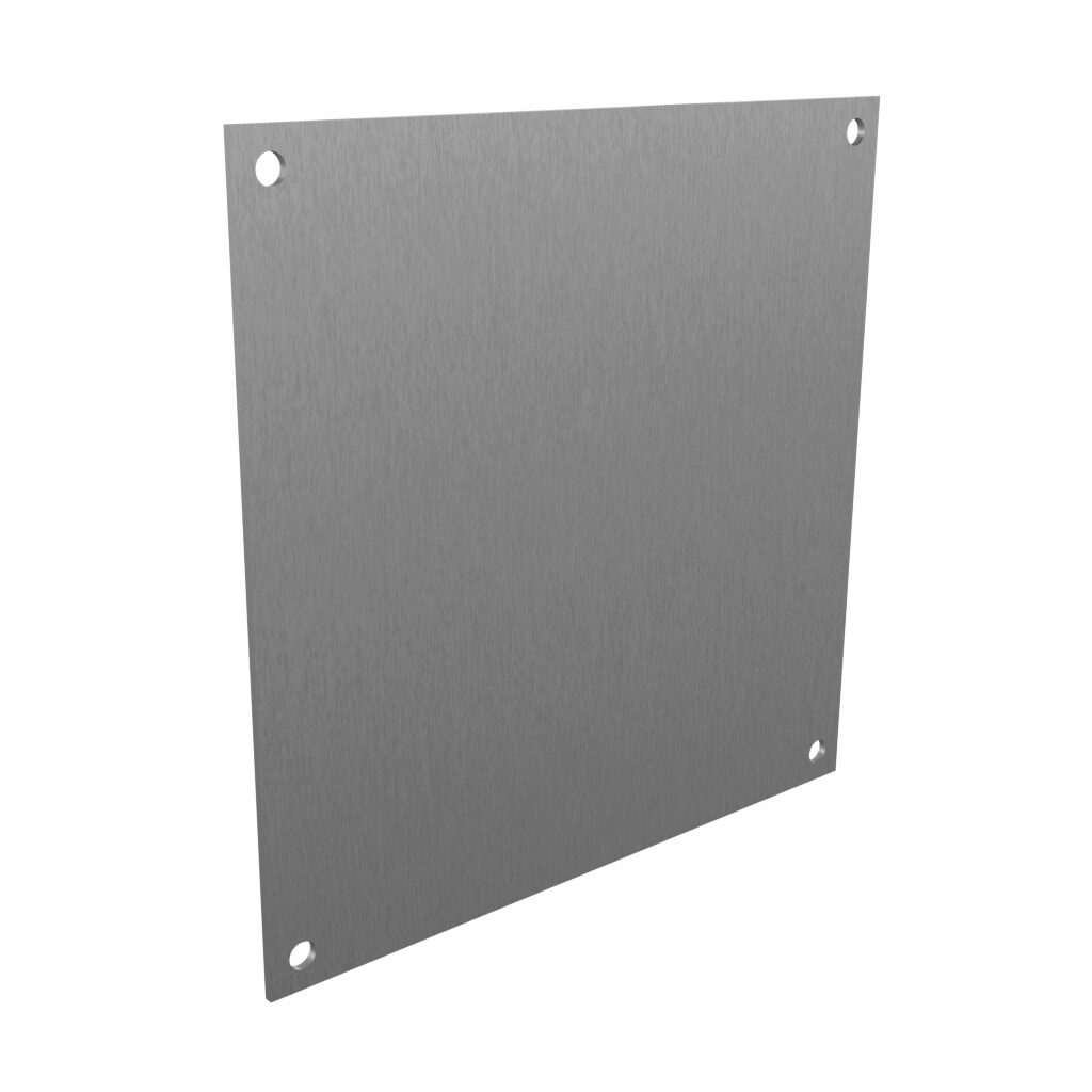 BP88AL - Stahlin subpanel, 3003-H14 aluminum. For use with 8x8 (HxW) DSx80804Hxx Diamond Shield series, J808xx J series, J8088SSH Fatboy series, and RJ808HPL RJ series enclosures.