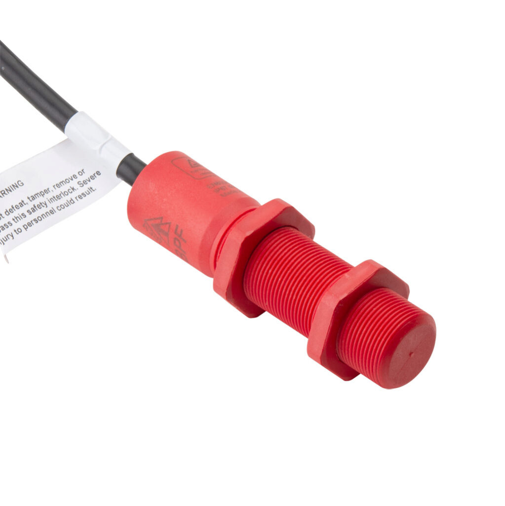 BPF-M-413002 - IDEM safety switch set, non-contact master coded RFID, (2) N.C. safety output(s), (1) N.O. monitoring output(s), polyester housing, 18mm diameter x 75mm body, pigtail, 32.8ft/10m cable length.