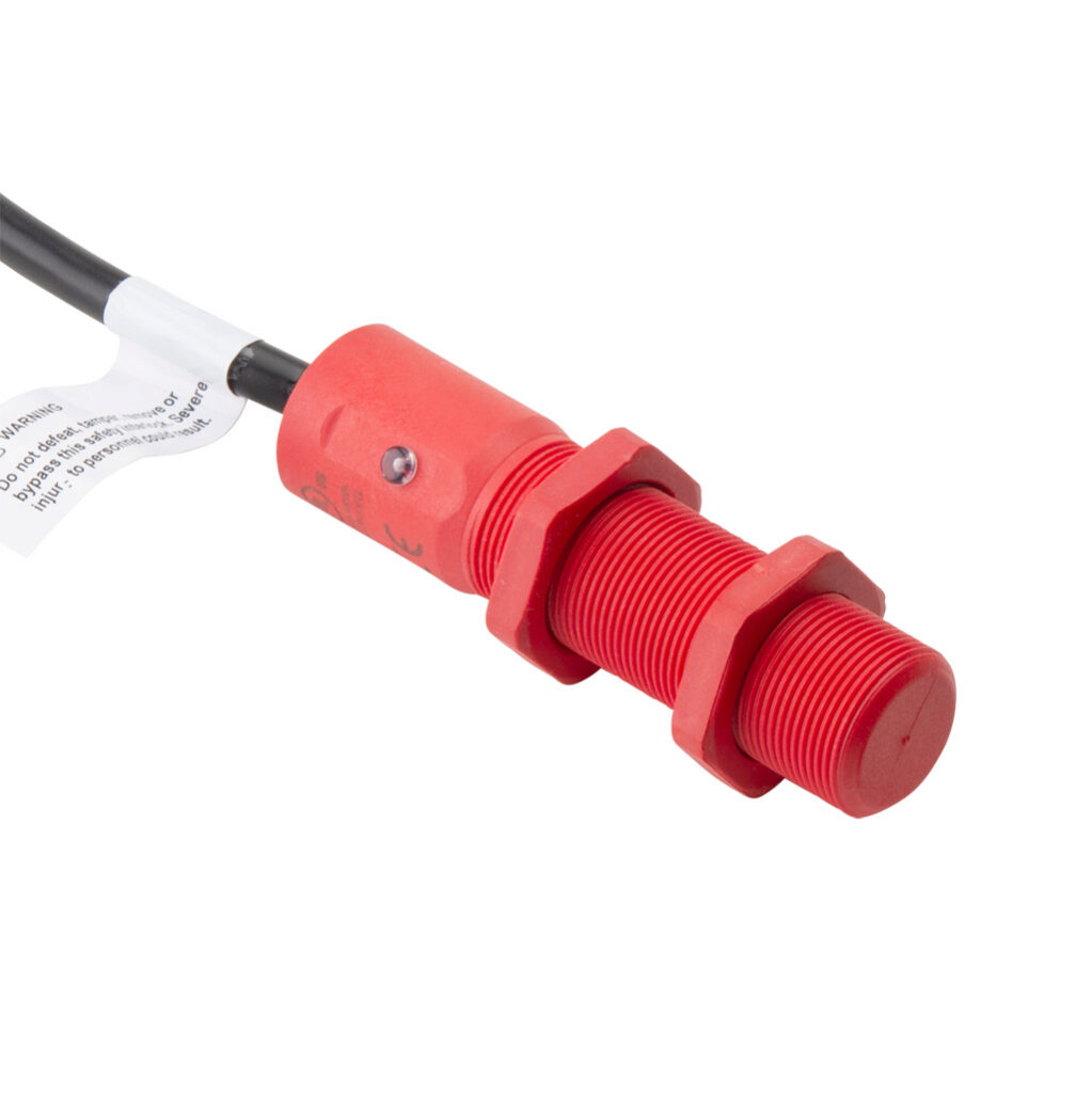 BPF-U-413102 - IDEM safety switch set, non-contact uniquely coded RFID, (2) N.C. safety output(s), (1) N.O. monitoring output(s), polyester housing, 18mm diameter x 75mm body, pigtail, 32.8ft/10m cable length.