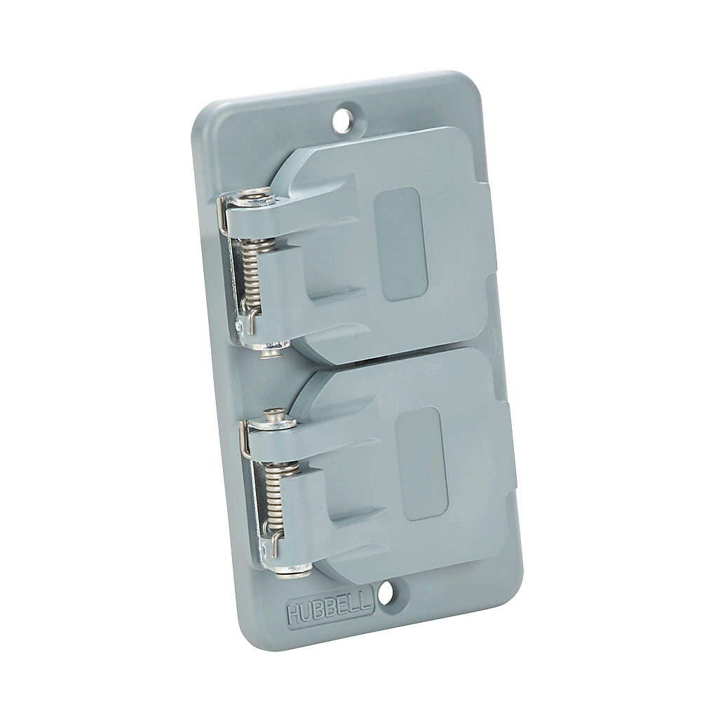 BRY3056 - Bryant cover plate, UL Type 3R, lift cover, gray. For use with 15A and 20A duplex receptacles in portable outlet box BRY3099.