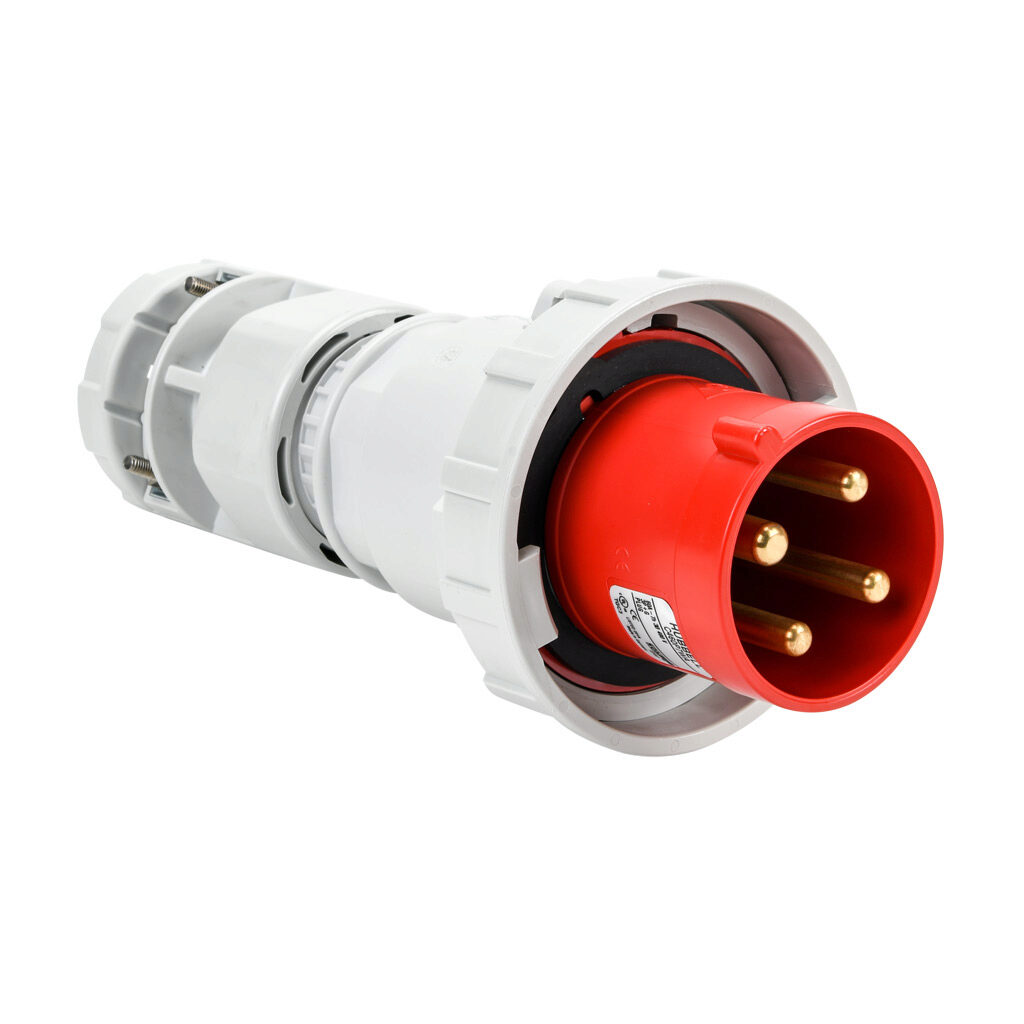 BRY460P7W - Bryant watertight pin and sleeve plug, 60A, 480 VAC, 3-phase, 3-pole, 4-wire, 7 hour, accepts cord size 1.05-1.45in, IP67, nylon housing, red.