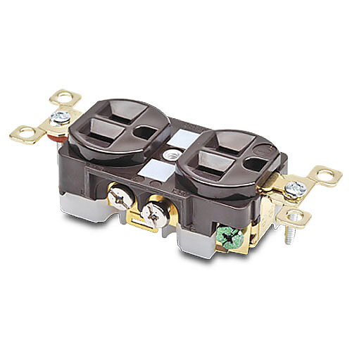 BRY5262 - Bryant industrial heavy duty duplex straight blade receptacle, 15A, 125 VAC, 1-phase, 2-pole, 3-wire, NEMA 5-15, nylon molded housing, brown.