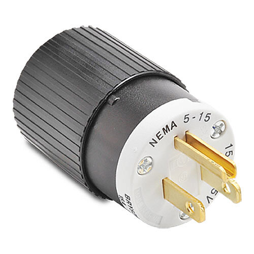 BRY5266NP - Bryant industrial heavy duty straight blade plug, 15A, 125 VAC, 1-phase, 2-pole, 3-wire, NEMA 5-15, accepts cord size 0.3-0.65in, nylon housing, black and white.
