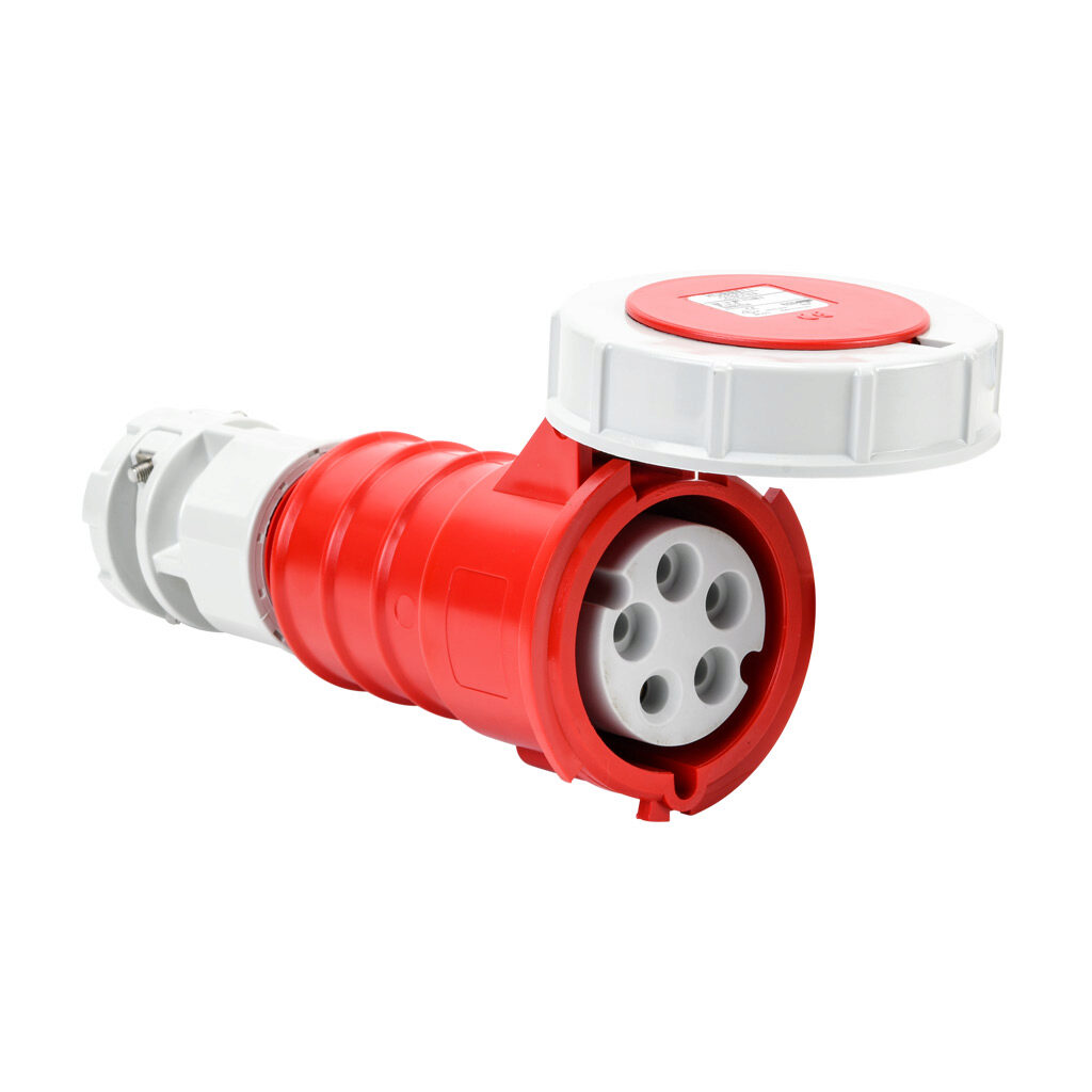 BRY530C7W - Bryant watertight pin and sleeve connector, 30A, 277/480VAC, 3-phase, 4-pole, 5-wire, 7 hour, accepts cord size 0.76-1.15in, IP67, nylon housing, red.