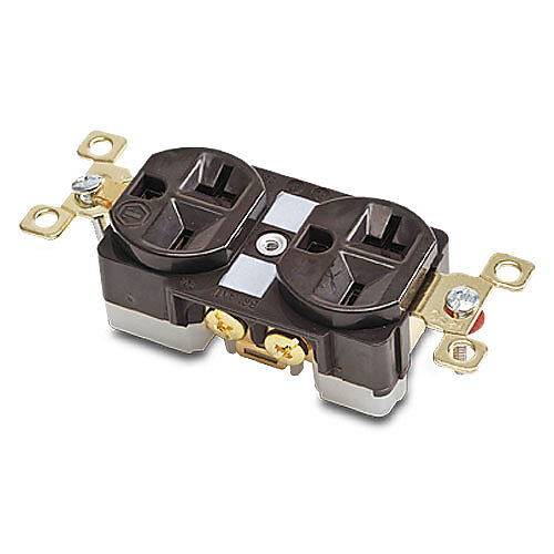 BRY5462 - Bryant industrial heavy duty duplex straight blade receptacle, 20A, 250 VAC, 1-phase, 2-pole, 3-wire, NEMA 6-20, nylon molded housing, brown.