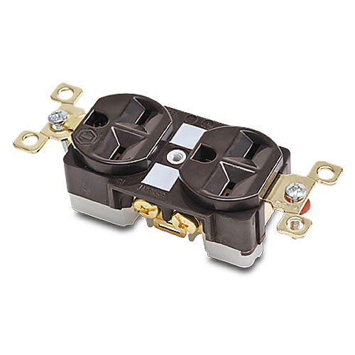 BRY5662 - Bryant industrial heavy duty duplex straight blade receptacle, 15A, 250 VAC, 1-phase, 2-pole, 3-wire, NEMA 6-15, nylon molded housing, brown.