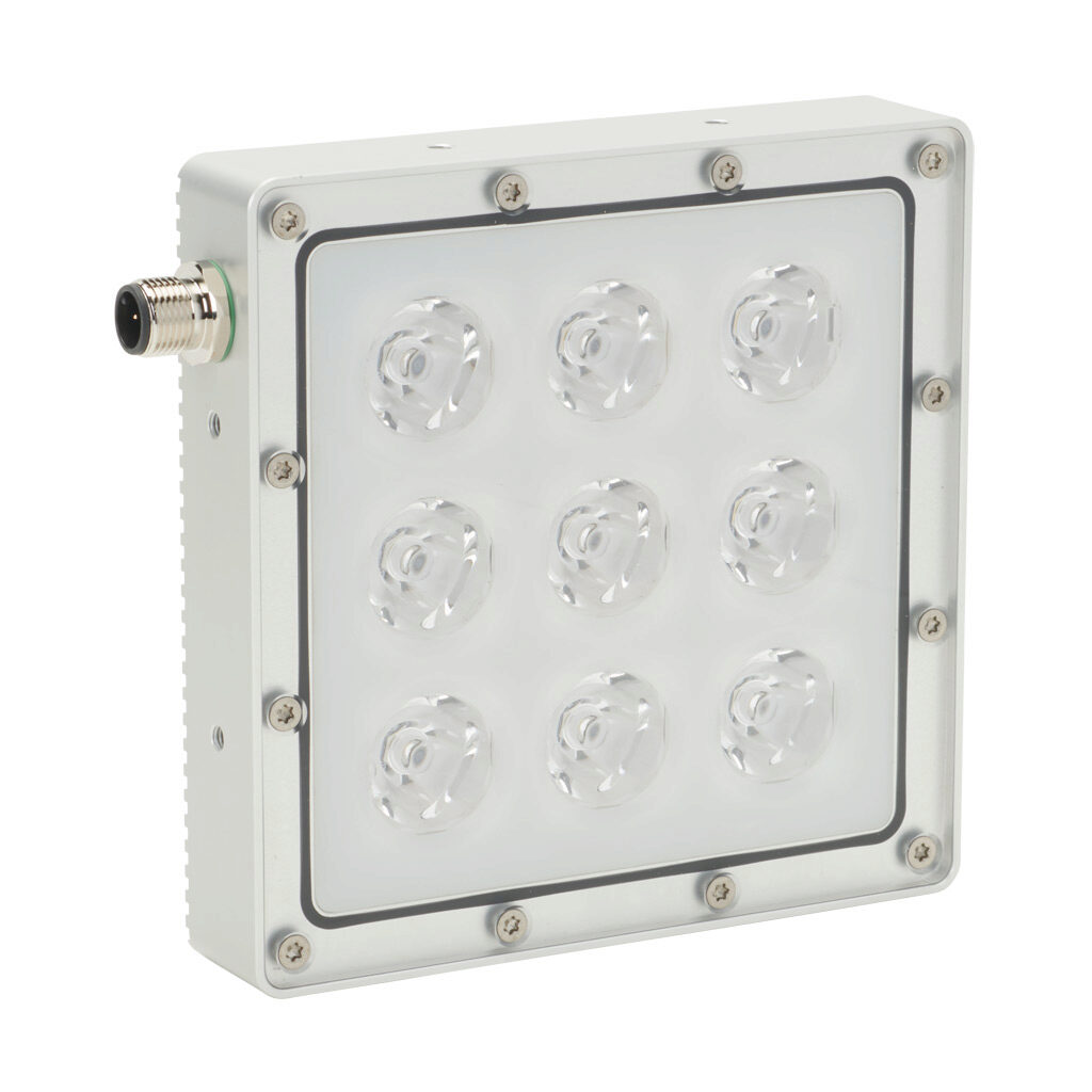 BS1PD5QY - Lumher BS machine vision lighting, spot light, white light emission, 5000K, plus or minus 3 degrees, continuous, 125 x 125 x 25mm housing, 22.8-25.2 VDC operating voltage.