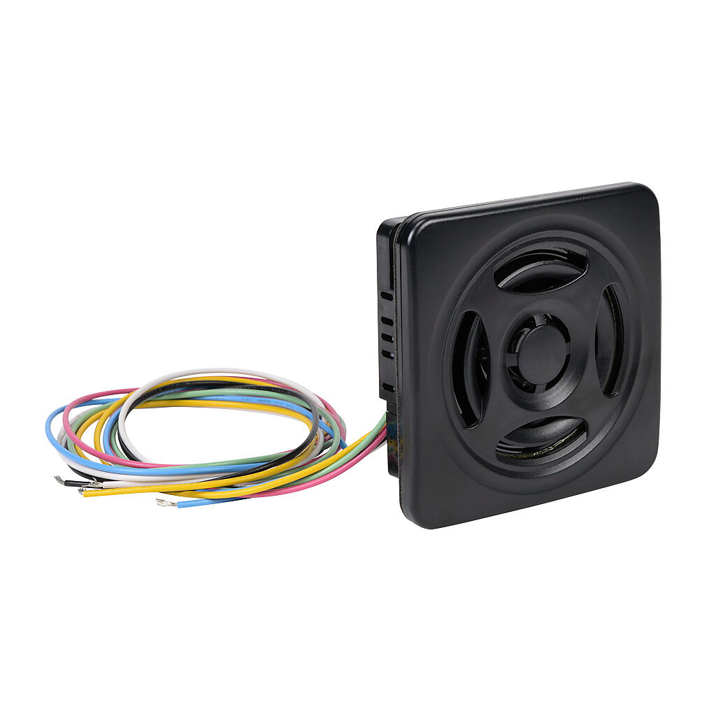 BSV-24P-D - Patlite audible alarm, 85 dB at 1m, 246 Hz to 2.9 kHz tone frequency, (15) selectable tone(s), 12-24 VDC, panel or surface mount, polycarbonate housing, dark gray, IP54.