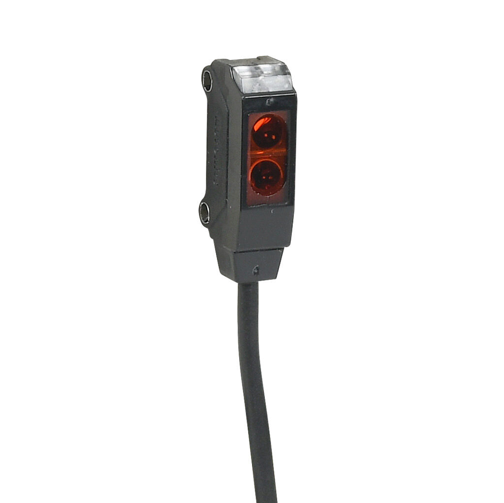BTS30-LDTD - Autonics photoelectric sensor, rectangular, diffuse, visible red, 5-30mm sensing distance, dark-on, NPN, 1 kHz switching frequency, 10.8 x 7.2 x 24.6mm body, polybutylene terephthalate, pigtail.