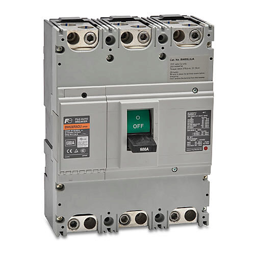 BW630RAGU-3P600SB - Fuji Electric molded case circuit breaker, 630A frame, 600A, 480 VAC/250 VDC, 3-pole, characteristics, thermal magnetic, 50kA @ 480 VAC interrupting rating, panel mount. Line and load lug terminals included.