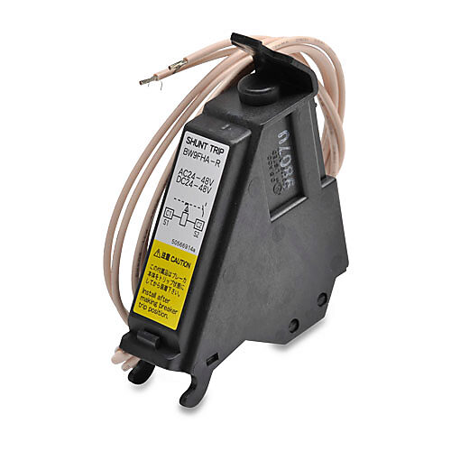 BW9FHA-R - Fuji Electric field installable shunt trip, left side mount, 24-48 VAC/VDC coil voltage, 19.69in 20AWG lead wires. For use with Fuji Electric 400A, 630A and 800A frame MCCBs.