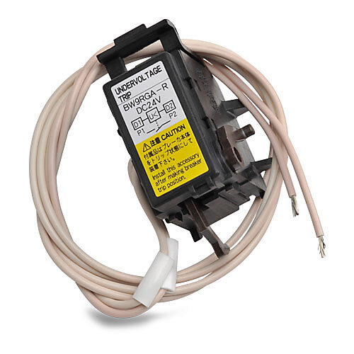 BW9RGAR - Fuji Electric field installable undervoltage trip, left side mount, 24 VDC sensing range, 19.69in 20AWG lead wires. For use with Fuji Electric 125A and 250A frame MCCBs.