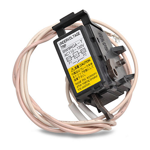 BW9RGAT - Fuji Electric field installable undervoltage trip, left side mount, 110-130 VAC sensing range, 19.69in 20AWG lead wires. For use with Fuji Electric 125A and 250A frame MCCBs.