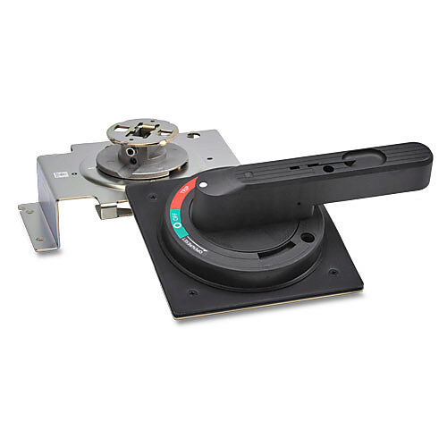 BW9V0JA - Fuji Electric rotary handle, pistol, black, external front mount, 2-position, lockable in OFF only, defeatable, IP54. For use with Fuji Electric 630A and 800A frame MCCBs. 0.4in shaft and operator included.