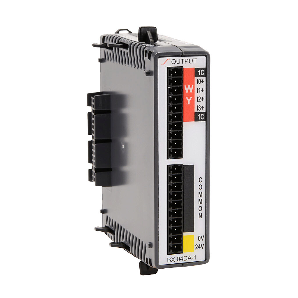 BX-04DA-1 - BRX analog output module, 4-channel, current, 16-bit, external 24 VDC required. Requires BX-RTB10, BX-RTB10-1 or BX-RTB10-2 terminal block kit or ZIPLink pre-wired cables.