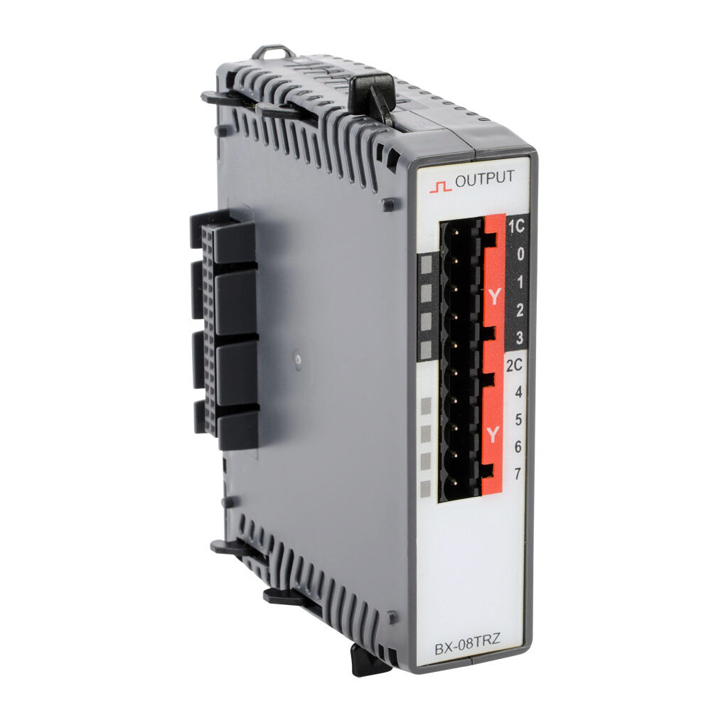 BX-08TRZ - BRX relay output module, 8-point, 12-48 VDC/24-240 VAC, (8) Form A (SPST) no-suppression, 2 isolated common(s), 4 point(s) per common, 2A/point. Requires BX-RTB08, BX-RTB08-1 or BX-RTB08-2 terminal block kit or ZIPLink pre-wired cables.