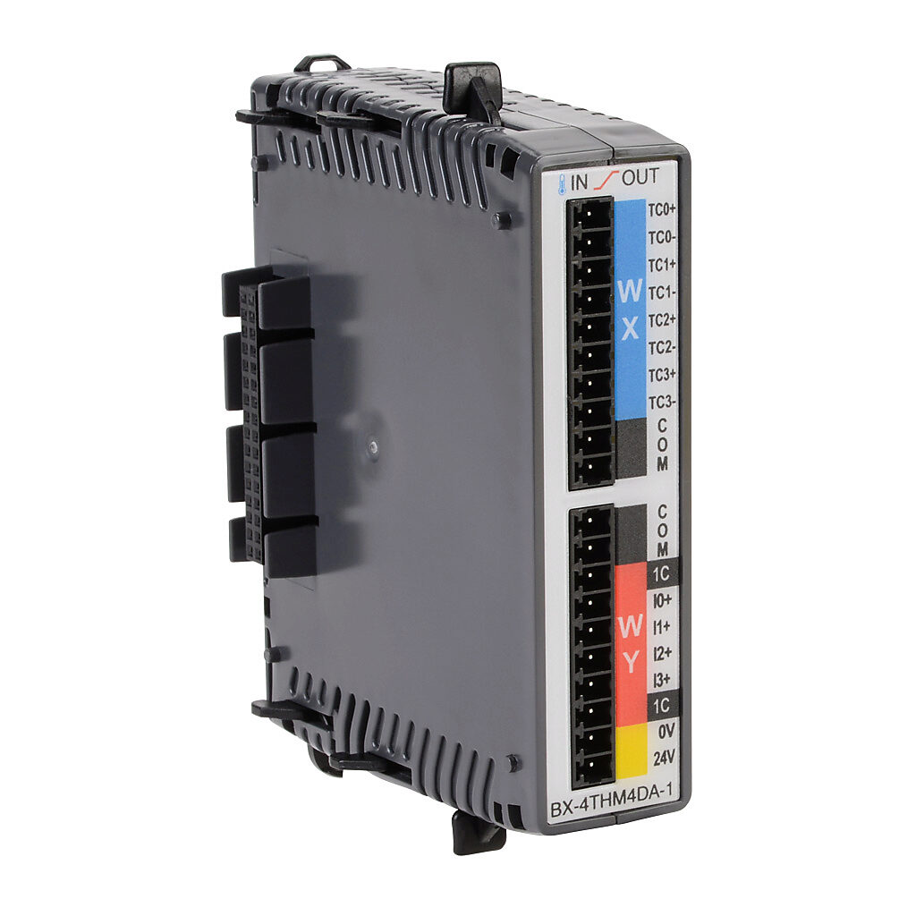 BX-4THM4DA-1 - BRX temperature combo module, Input: 4-channel, thermocouple, input thermocouple type(s): J, E, K, R, S, T, B, N, C, Output: 4-channel, current, 0-20 mA and 4-20 mA. (1) BX-RTB10 screw terminal block kit included.