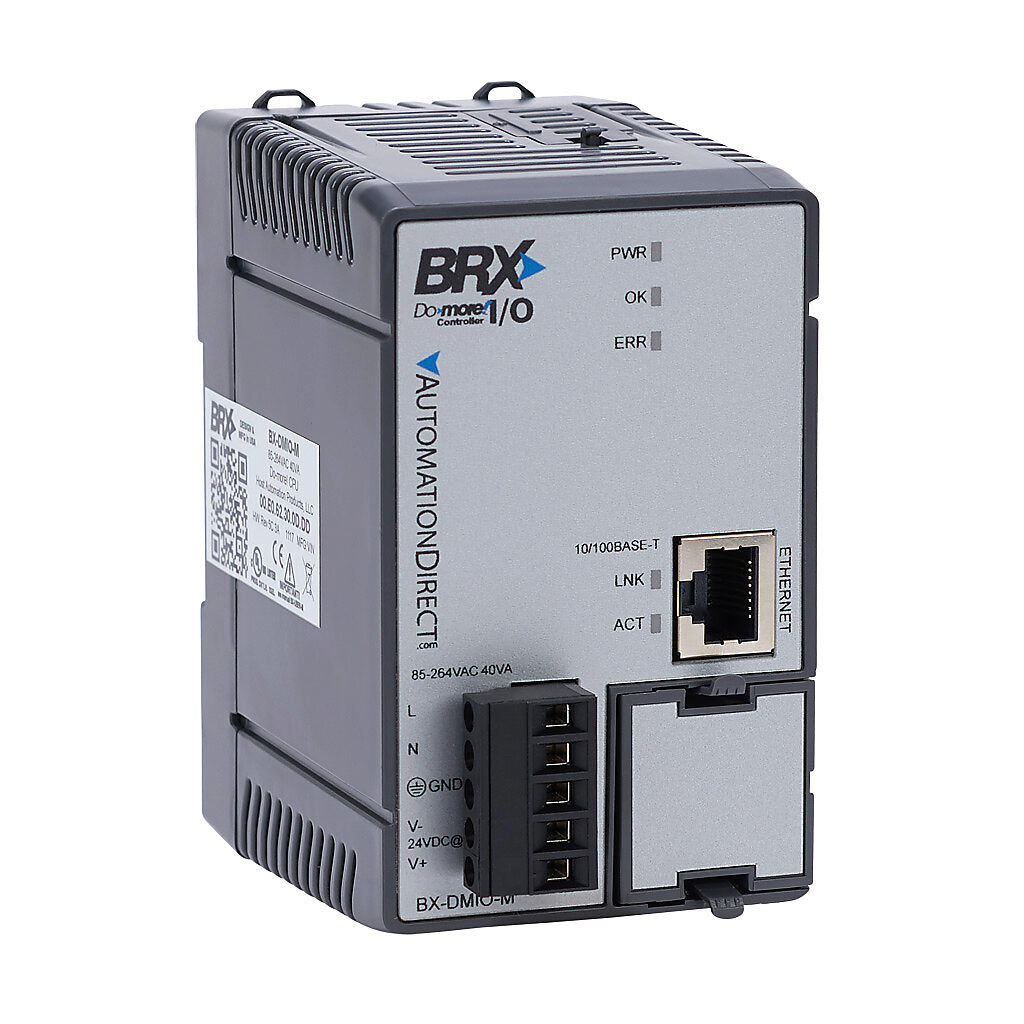 BX-DMIO-M - BRX Do-more I/O controller, (1) Ethernet 10/100Base-T (RJ45) port(s), Do-more I/O controller protocol, up to 100 Mbps, external 120 VAC required.