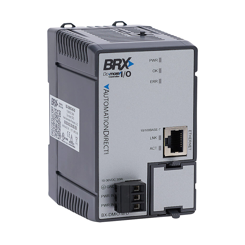BX-DMIO-M-D - BRX Do-more I/O controller, (1) Ethernet 10/100Base-T (RJ45) port(s), Do-more I/O controller protocol, up to 100 Mbps, external 24 VDC required.
